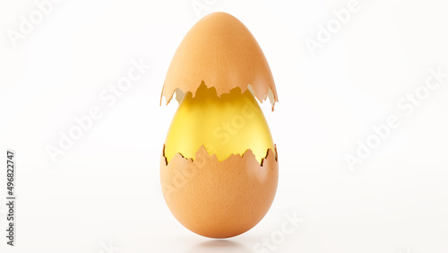 3D render of Golden Easter egg inside a normale egg, Golden Egg. photo