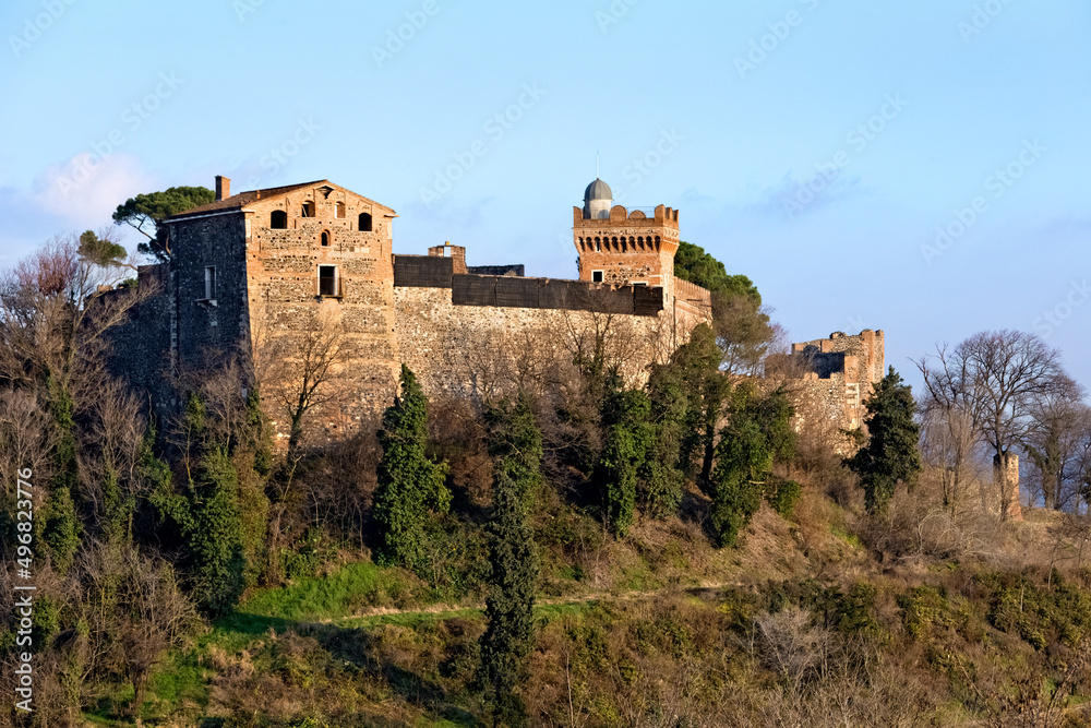 The Maltraverso Castle is a Scaliger fortification on a hill above the village of Montebello Vicentino. Vicenza province, Veneto, Italy, Europe.