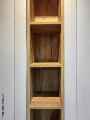 Empty shelves in the closet close-up