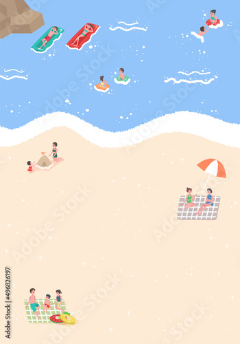 海のイラスト 海で遊ぶ人々