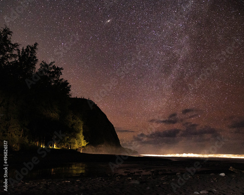 Magical starry night sky in Waipio Valley, Big Island, Hawaii photo