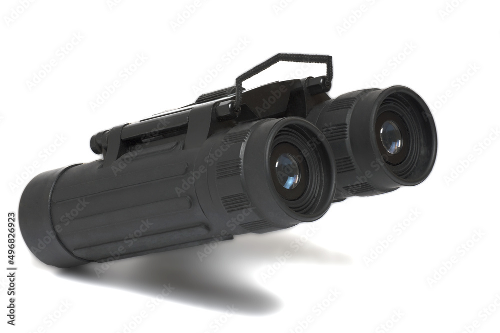 Closeup binocular field glasses telescope white background Closeup binocular field glasses telescope white background