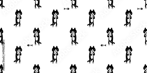 cat seamless pattern kitten calico fish bone vector neko breed character cartoon pet tile background repeat wallpaper kitten animal doodle illustration