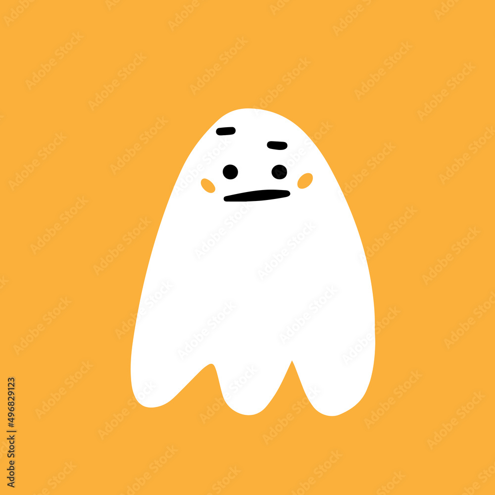 Cute puzzled ghost on a yellow background. Vector illustration with a ghost character isolated in the background. Cute puzzled ghost on a yellow background. Vector illustration with a ghost character isolated in the background.