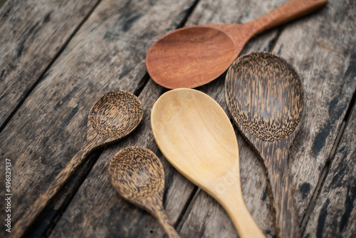spoon wood on wood table. photo
