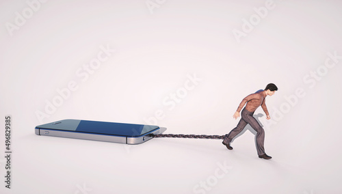 Man with a smartphone tied to his foot.