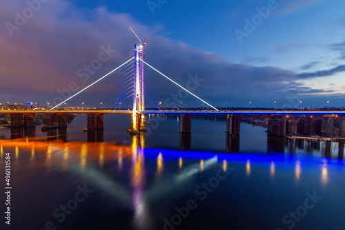 New Zaporizhzhia cable-stayed bridge in Ukraininan flag colours