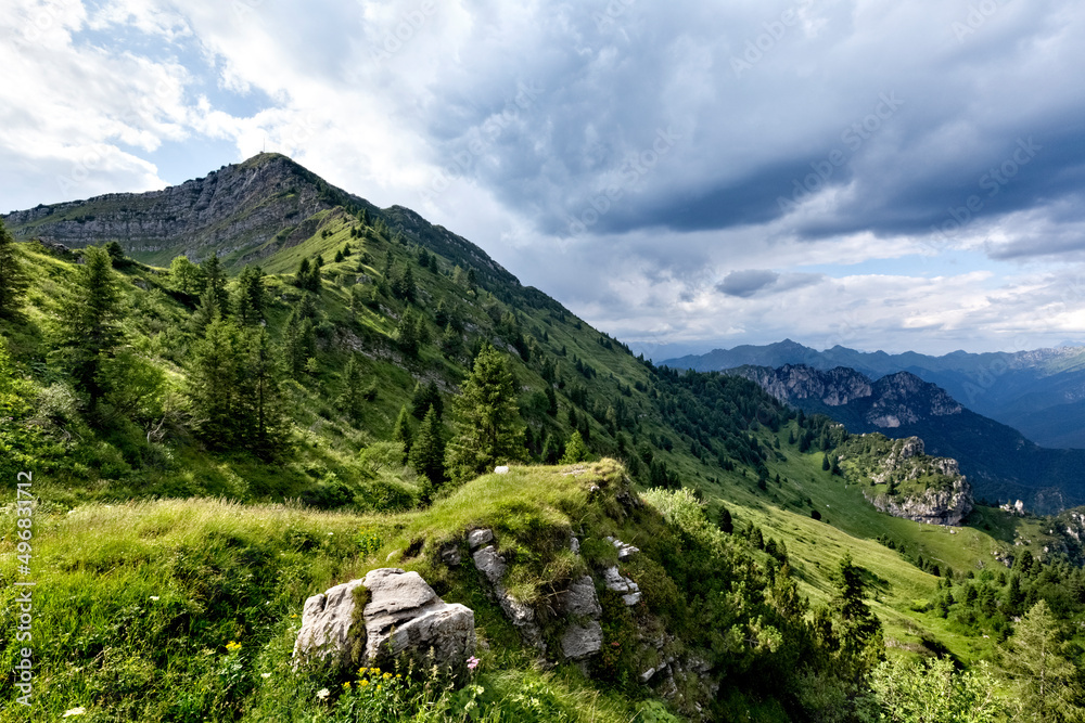Alpine environment at Mount Tremalzo. Trento province, Trentino Alto-Adige, Italy, Europe. 