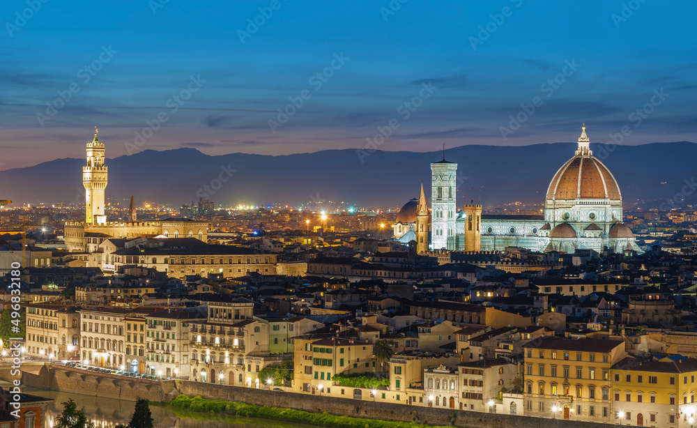 Fototapeta premium Panorama of Skyline of Historical city Florence, Tuscany, Italy at dusk