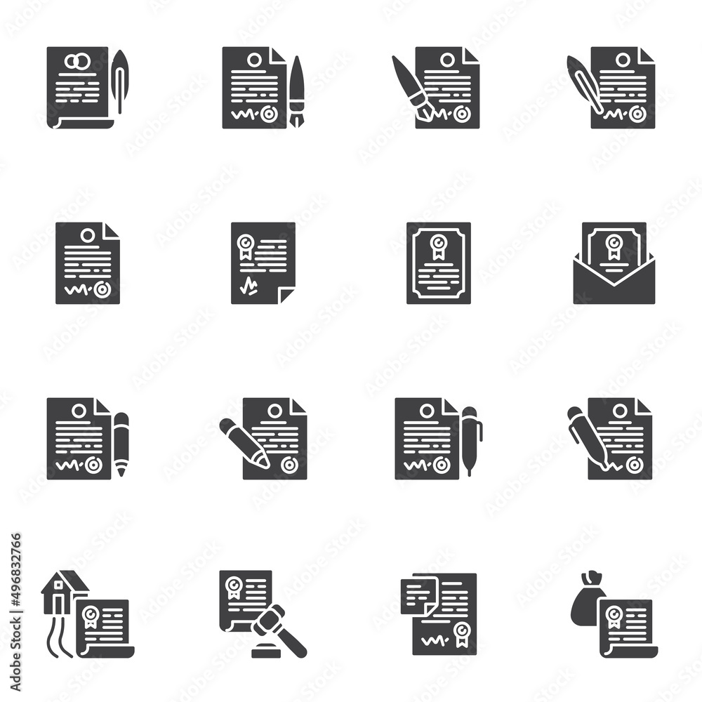 Contract document vector icons set Contract document vector icons set