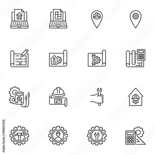 Engineering line icons set