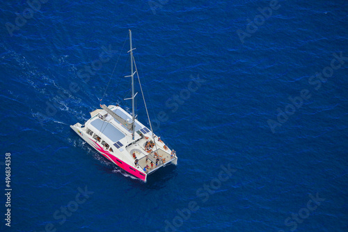 Catamaran boat in Mayotte blue lagoon