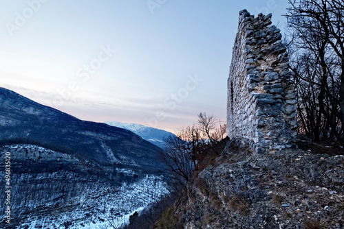 The ruins of the ancient Sajori castle in the Brentonico plateau. Trento province, Trentino Alto-Adige, Italy, Europe. photo