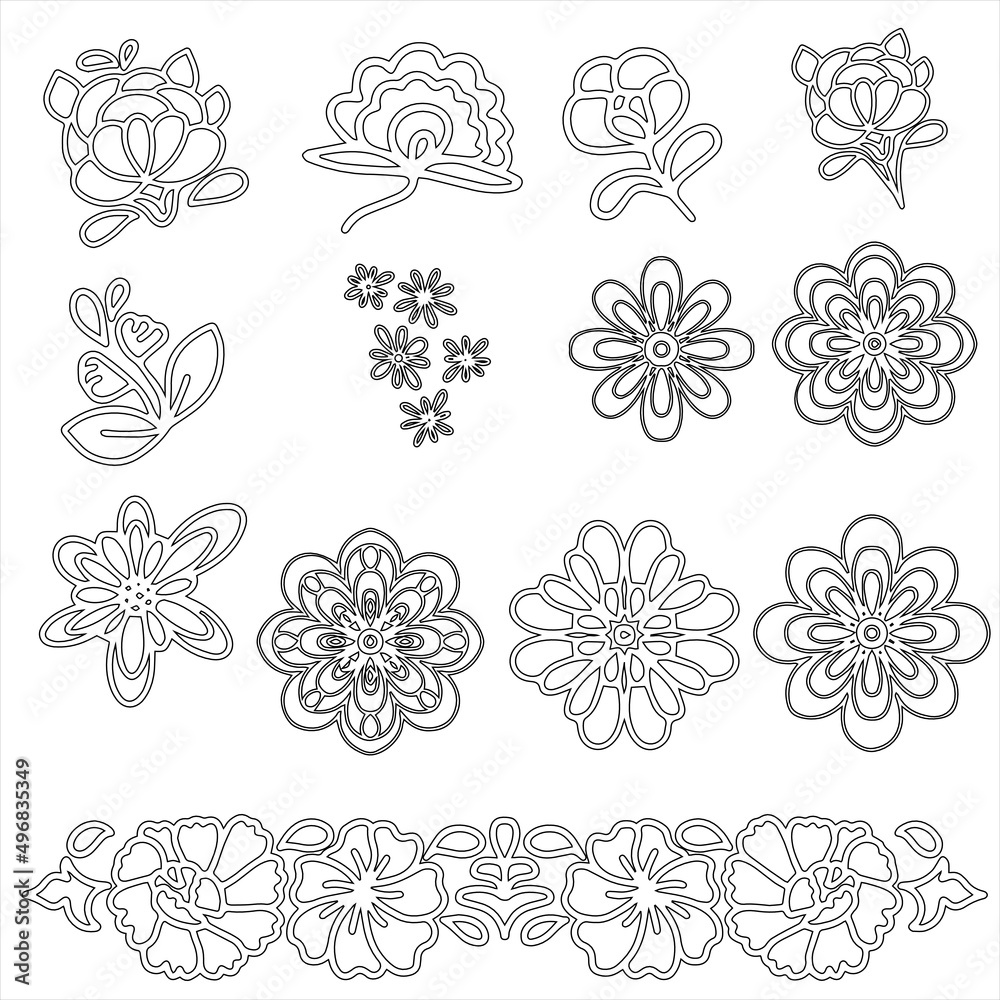 
Silhouette of flowers hand drawn  Motifs and ornate elements. 
