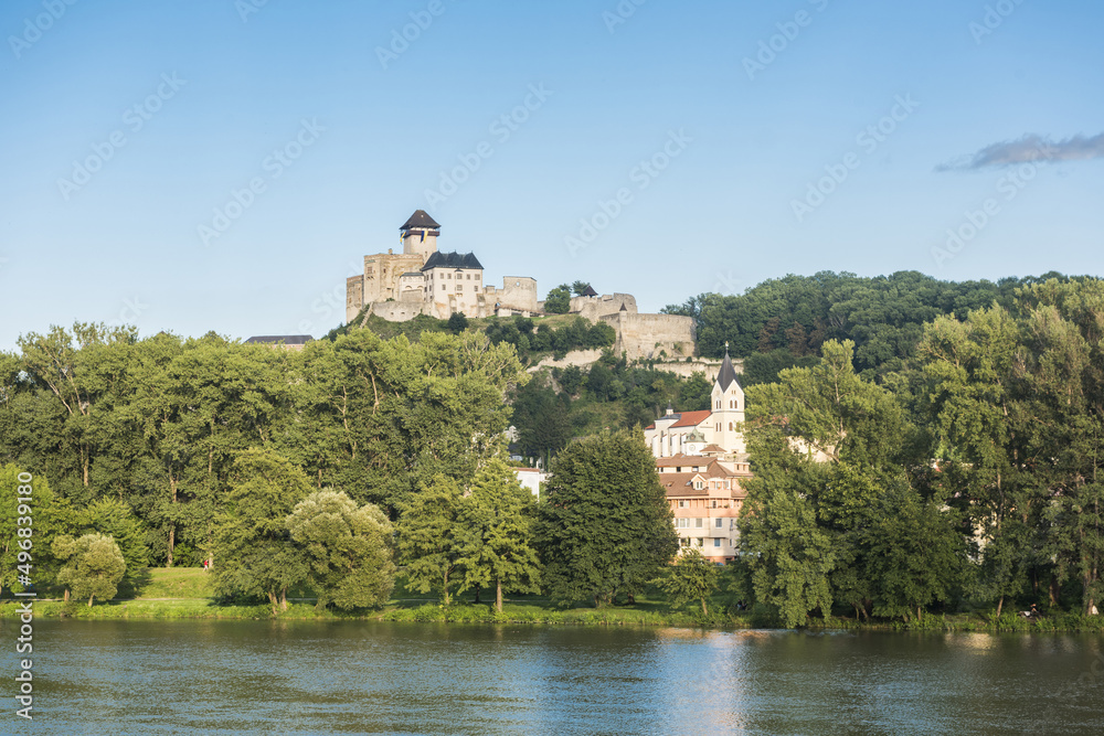 Trencin castle in Slovakia near and river Vah