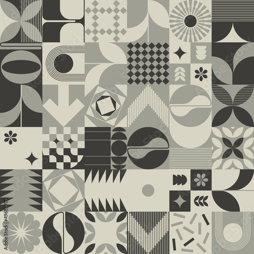 Decorative Abstract Artwork Inspired by Mid Century Graphics Design Made With Vector Geometric Shapes and Forms