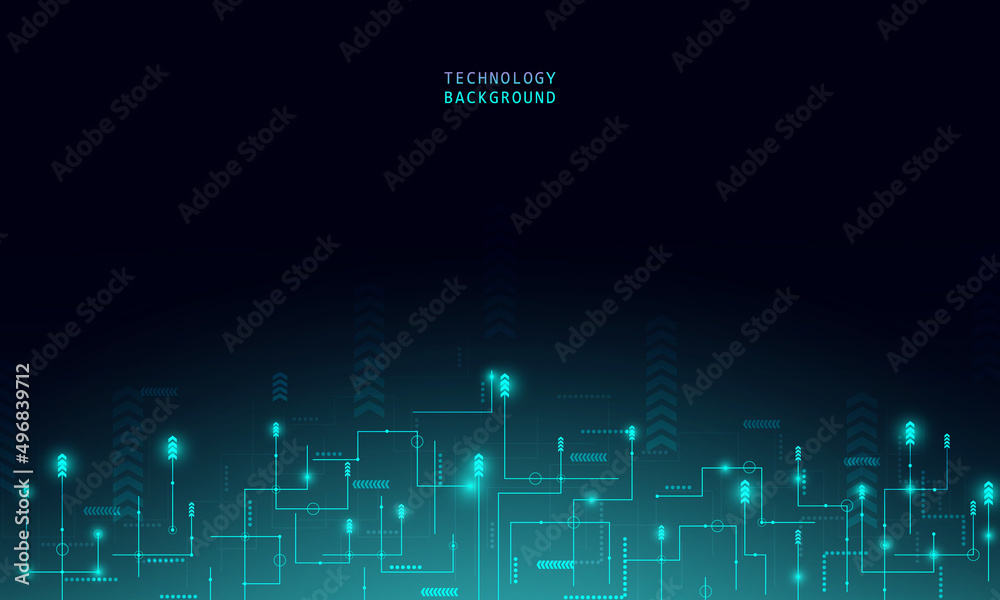 Abstract technology concept particle connection background with blue lights.