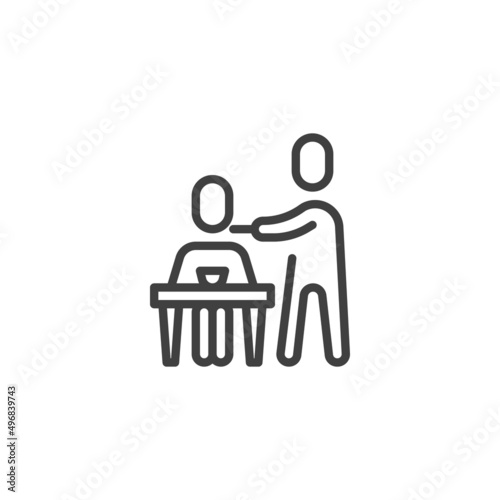 Volunteer helping at the table line icon