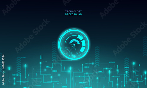 Abstract technology concept particle connection background with blue lights.
