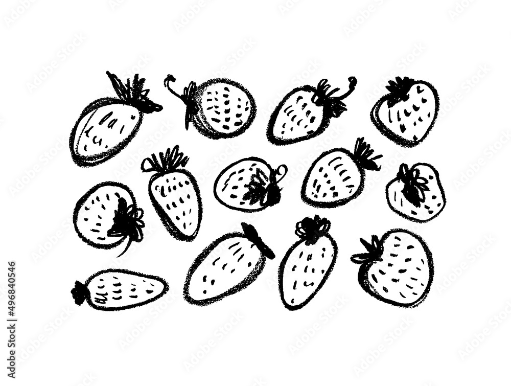 Hand drawn strawberry vector collection. Black doodle sketches. Line brush strokes with texture. Fruits cliparts. Ink illustration isolated on white background. Abstract strawberry drawings Hand drawn strawberry vector collection. Black doodle sketches. Line brush strokes with texture. Fruits cliparts. Ink illustration isolated on white background. Abstract strawberry drawings
