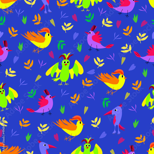 Funny funny birds. Pattern. Vector illustration for children. © ollchenka