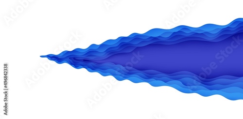 Wavy border in paper cut style. 3d abstract background with cut out deep waves modern cover. Blue color layers with smooth shadow papercut art. Vector card illustration origami environment template.