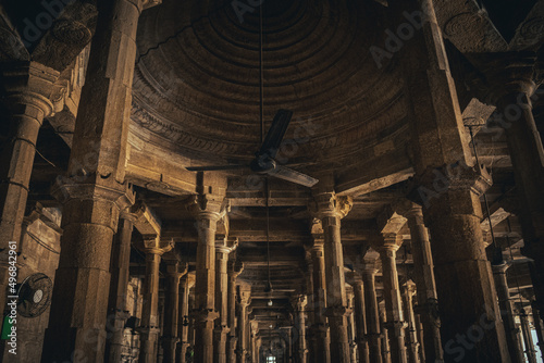 Ceiling fan hanging down from the ceiling of Shahi Jame-Masjid in Ahmedabad, India photo