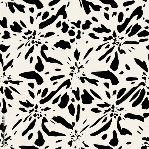 Vector seamless pattern. Stylish background with abstract flowers. Monochrome floral theme. Contrast texture with hand drawn leaves.