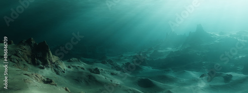 Fotografia Rugged Landscape Terrain Underwater Dark Scene.
