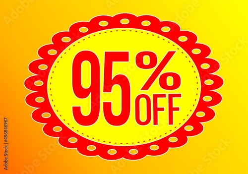 -95 percent discount. 95% discount. Up to 95%. Yellow and Red banner with floating balloon for promotions and offers. Up to. Discount and offer board.