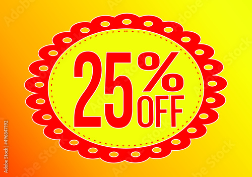 -25 percent discount. 25% discount. Up to 25%. Yellow and Red banner with floating balloon for promotions and offers. Up to. Vector. Discount and offer board.