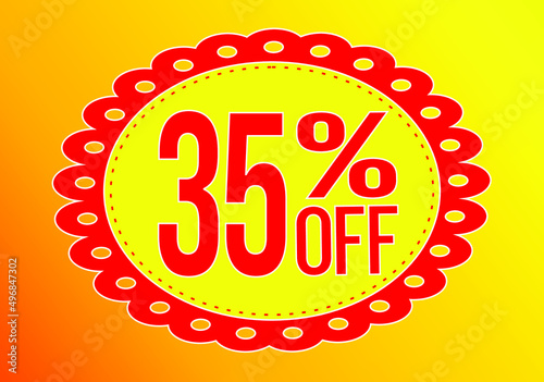 -35 percent discount. 35% discount. Up to 35%. Yellow and Red banner with floating balloon for promotions and offers. Up to. Vector. Discount and offer board.
