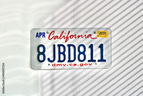 Californian vehicle plate on a wall photo