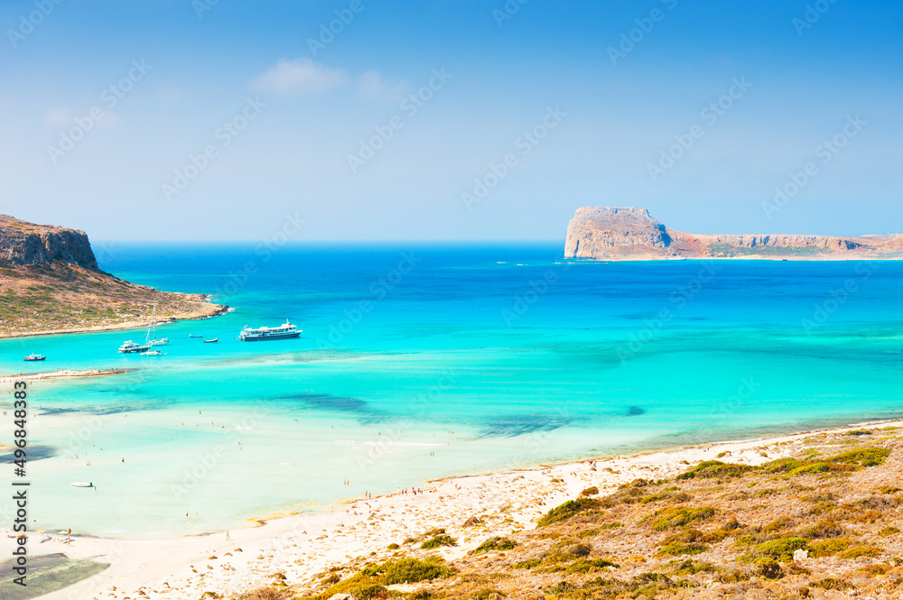 Balos beach in Crete island, Greece. Beautiful turquoise sea and the blue sky