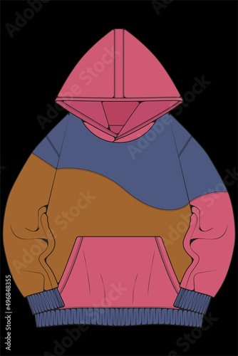hoodie oversized jacket coloring drawing vector, hoodie jacket oversized, trainers template hoodie jacket, vector Illustration.
