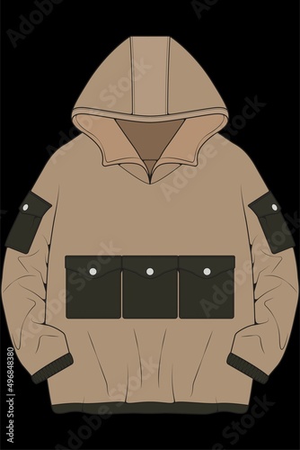 hoodie oversized jacket coloring drawing vector, hoodie jacket oversized, trainers template hoodie jacket, vector Illustration.
