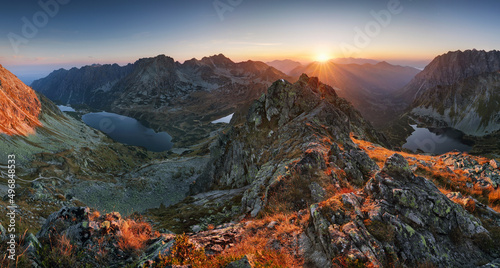 Fototapeta Naklejka Na Ścianę i Meble -  Poland Tatras from peak Szpiglasowy, Nice mountain landscape in Europe at sunrise over Morskie oko