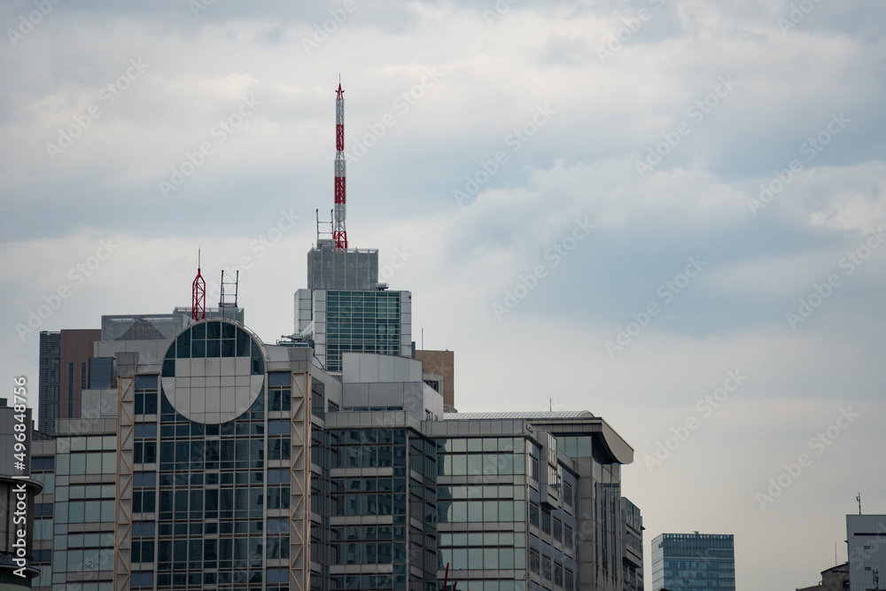 Fototapeta premium 曇り空と水道橋のビル
