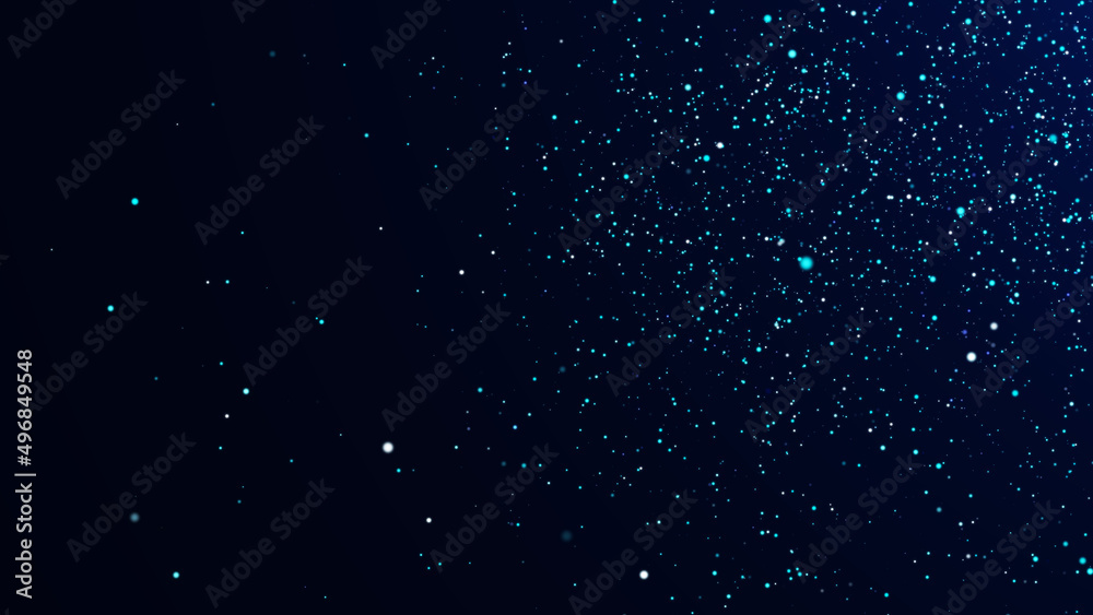 Background of falling magic dust particles. Abstract futuristic concept. Energy flow of blue particles. 3D rendering.