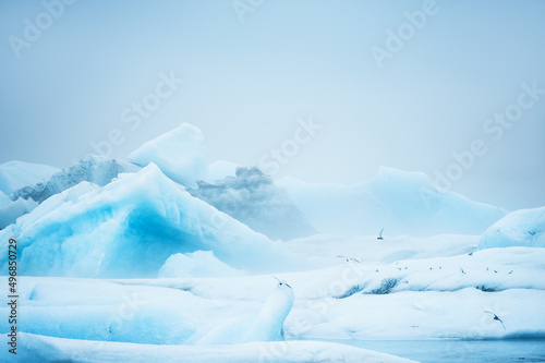 Blue icebergs in Jokulsarlon glacial lagoon, Iceland