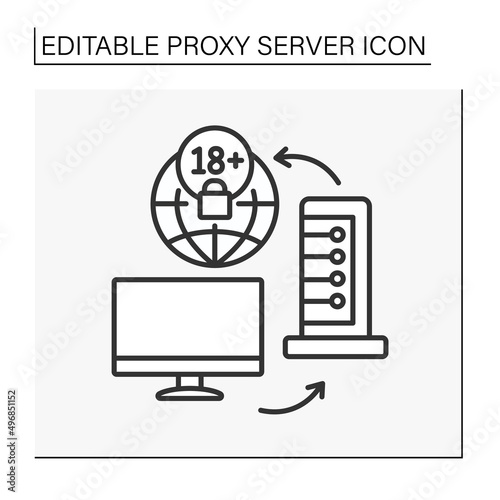 Modern technology line icon. Configure proxy service. Blocked website. Proxy server concept. Isolated vector illustration. Editable stroke