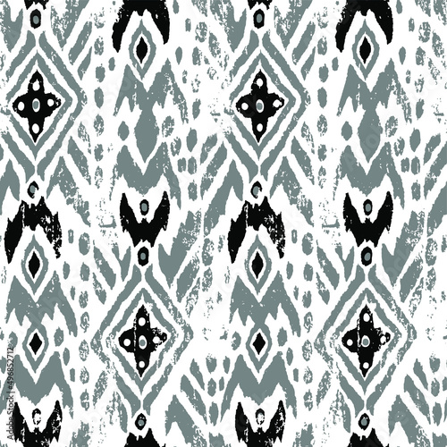 Abstract Hand Drawing Bohemian Ethnic Tribal Geometric Shapes Seamless Vector Pattern Isolated Background