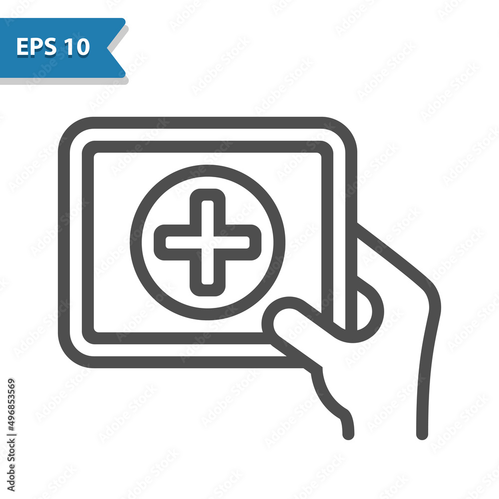 Online Healthcare Icon - Digital Health Care, Hand, Tablet Online Healthcare Icon - Digital Health Care, Hand, Tablet