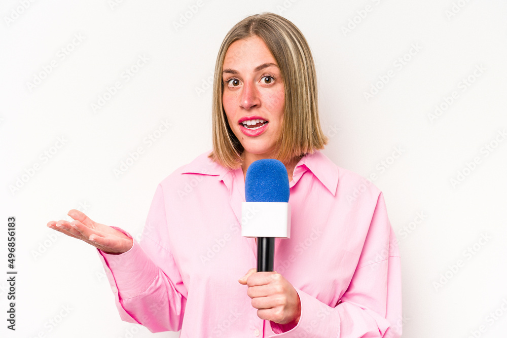 Young caucasian journalist woman isolated on white background
