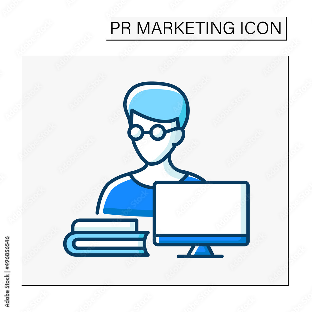 Publicist color icon. Person create articles and books for readers. Content manager. Journalism. HR worker. PR marketing concept. Isolated vector illustrations Publicist color icon. Person create articles and books for readers. Content manager. Journalism. HR worker. PR marketing concept. Isolated vector illustrations