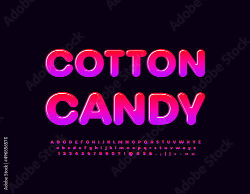 Vector bright advertising Cotton Candy. Sweet gradient Font. Set of unique Alphabet Letters, Numbers and Symbols
