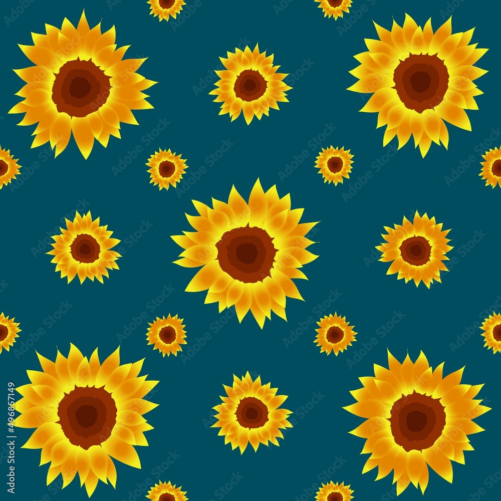 Sunflower pattern on a blue background Sunflower pattern on a blue background