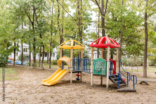 Wallpaper Mural Courtyard of Khrushchyovka, common type of old low-cost apartment building in Russia and post-Soviet space. Kind of prefabricated buildings. Built in 1960s. Russia, Vladivostok. Torontodigital.ca