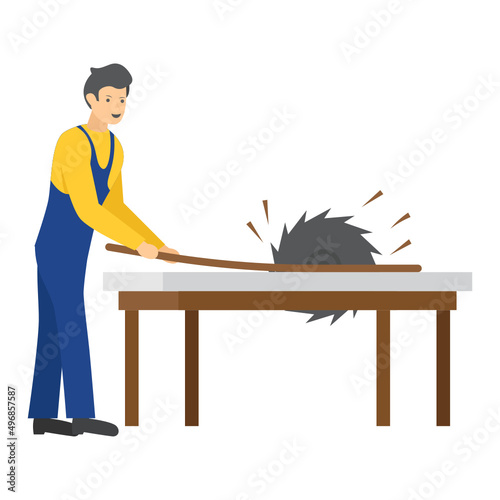 carpenter or furniture maker Concept, Person with Saw bench Cutting the  Log vector color icon design, Crafting occupations symbol, hobby and art works Sign, Creative People stock illustration