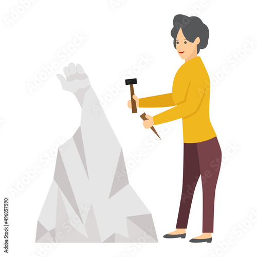 Stone sculpture Concept, Skilled Carving the stone vector color icon design, Crafting occupations symbol, hobby and art works Sign, Creative People stock illustration